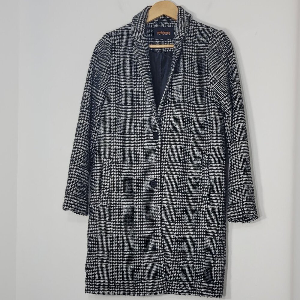 ⭐️ Ambiance Outerwear Black White Houndstooth Wool Blend Button  Jacket Classic